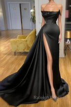 Elegant A-line Graduation Dresses Long Black Prom Dresses With Split Online