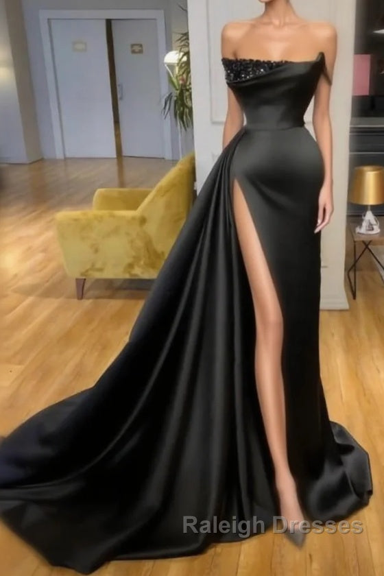 Elegant A-line Graduation Dresses Long Black Prom Dresses With Split O