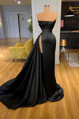 Elegant A-line Graduation Dresses Long Black Prom Dresses With Split Online