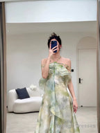 Elegant A Line Halter Chiffon Ombre Green Long Prom Dresses Evening Party Dress CC1260