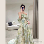 Elegant A Line Halter Chiffon Ombre Green Long Prom Dresses Evening Party Dress CC1260
