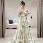Elegant A Line Halter Chiffon Ombre Green Long Prom Dresses Evening Party Dress CC1260