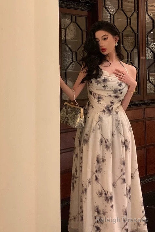 Elegant A Line Halter Floral Prom Dresses Birthday Outfits Evening Gown