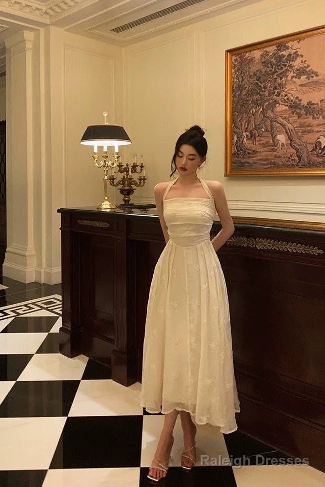 Elegant A Line Halter White Lace Prom Dresses Birthday Outfits Evening Gown Secondary image