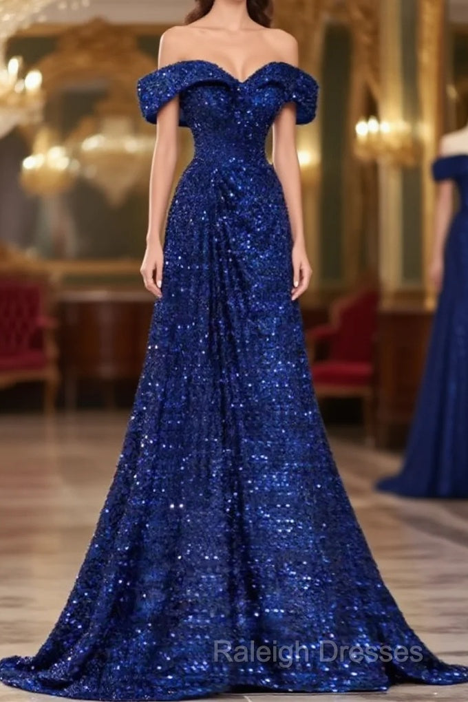 Elegant A Line Off The Shoulder Royal Blue Prom Dresses Formal Evening Dress Main image