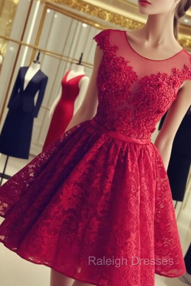 Elegant A-Line Prom Homecoming Dresses Jewel Short Back Lace Applique Main image