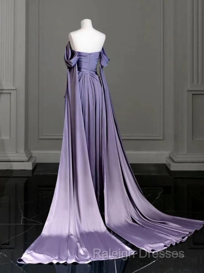 Elegant A Line Purple Satin Long Prom Dresses Formal Party Gown Secondary image