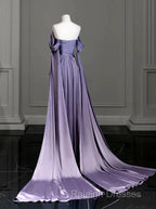 Elegant A Line Purple Satin Long Prom Dresses Formal Party Gown