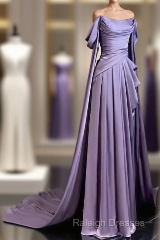 Elegant A Line Purple Satin Long Prom Dresses Formal Party Gown