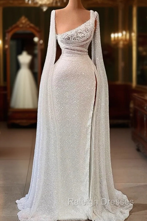 Elegant A-line Sequins Split Bridal Dress With Beads