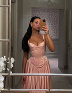 Elegant A-Line Spaghetti Straps Floor-Length Satin Long Pink Prom Dresses Prom Dress