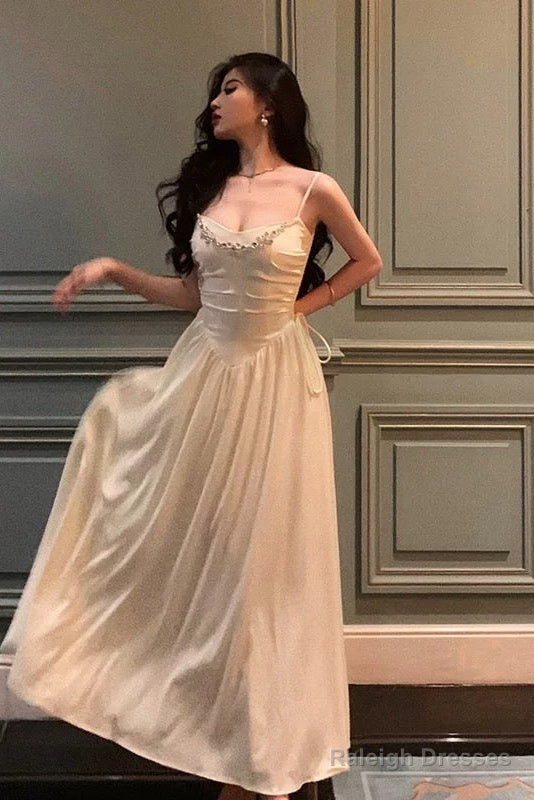 Elegant A Line Spaghetti Straps Long Prom Dresses Birthday Outfits Evening Gown