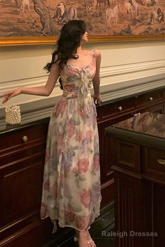 Elegant A Line Spaghetti Straps Pink Floral Prom Dresses Birthday Outfits Evening Gown Secondary image