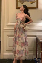 Elegant A Line Spaghetti Straps Pink Floral Prom Dresses Birthday Outfits Evening Gown