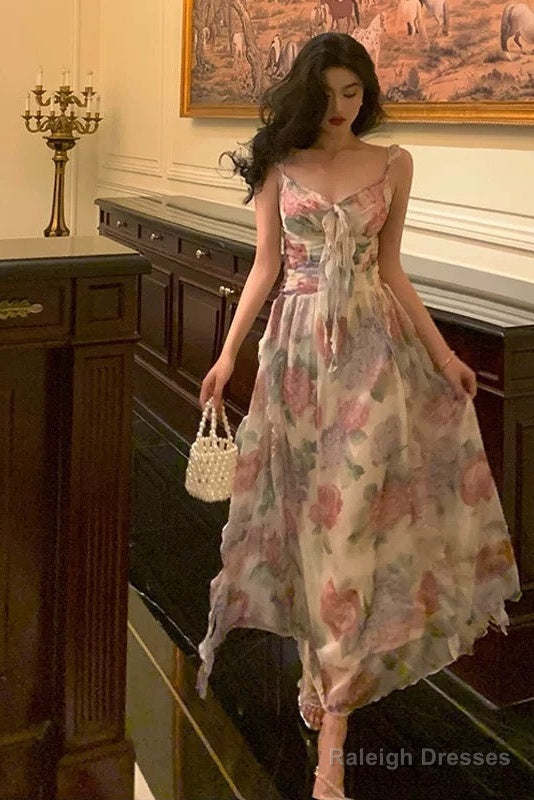 Elegant A Line Spaghetti Straps Pink Floral Prom Dresses Birthday Outfits Evening Gown Main image