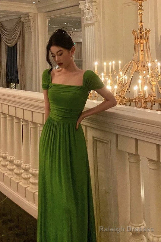 Elegant A Line Square Neckline Green Long Prom Dresses Birthday Outfits Evening Gown Secondary image