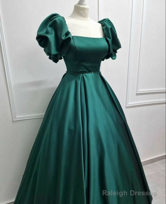 Elegant A Line Square Neckline Wedding Guest Floor Length Green Prom Dress
