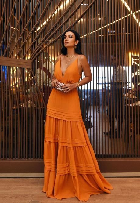 Elegant A Line Strap Long Organge Formal Prom Dress 22Th Birthday Outfits Secondary image