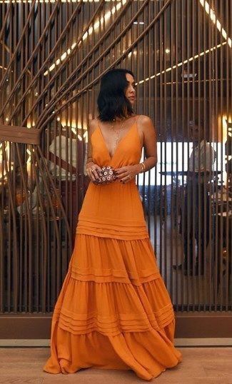 Elegant A Line Strap Long Organge Formal Prom Dress 22Th Birthday Outfits