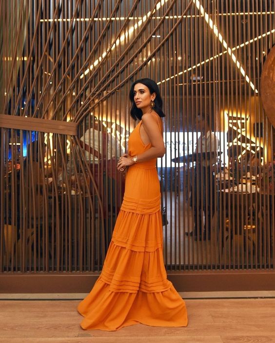 Elegant A Line Strap Long Organge Formal Prom Dress 22Th Birthday Outfits Main image