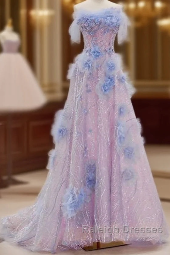 Elegant A Line Strapless Tulle Floral Prom Dress Main image