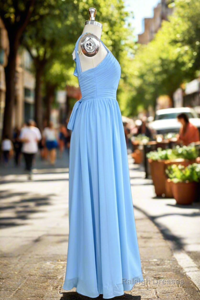 Elegant A Line Straps Chiffon Floor Length Bridesmaid Dresses Secondary image