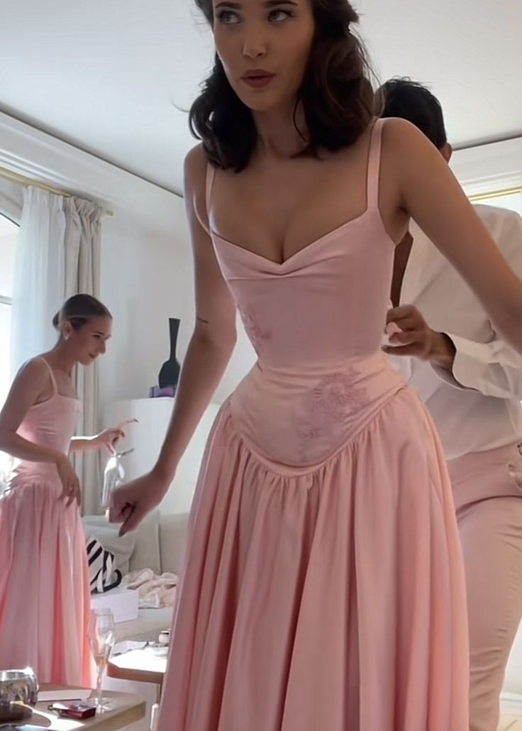 Elegant A-Line Straps Pink Satin Long Length Prom Dress Birthday Outfits