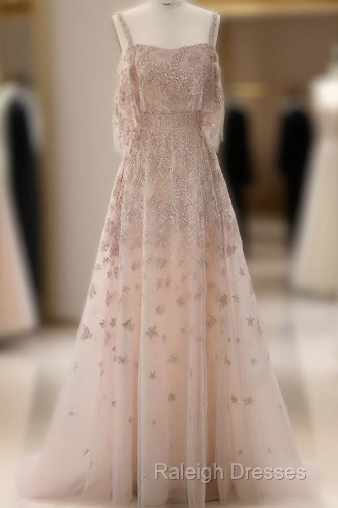 Elegant A Line Straps Sequin Long Prom Dress Main image