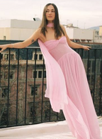 Elegant A-Line Sweetheart Pink Chiffon Prom Dress Long Prom Dresses Summer 20Th Birthday Outfits 18Th Birthday Dress