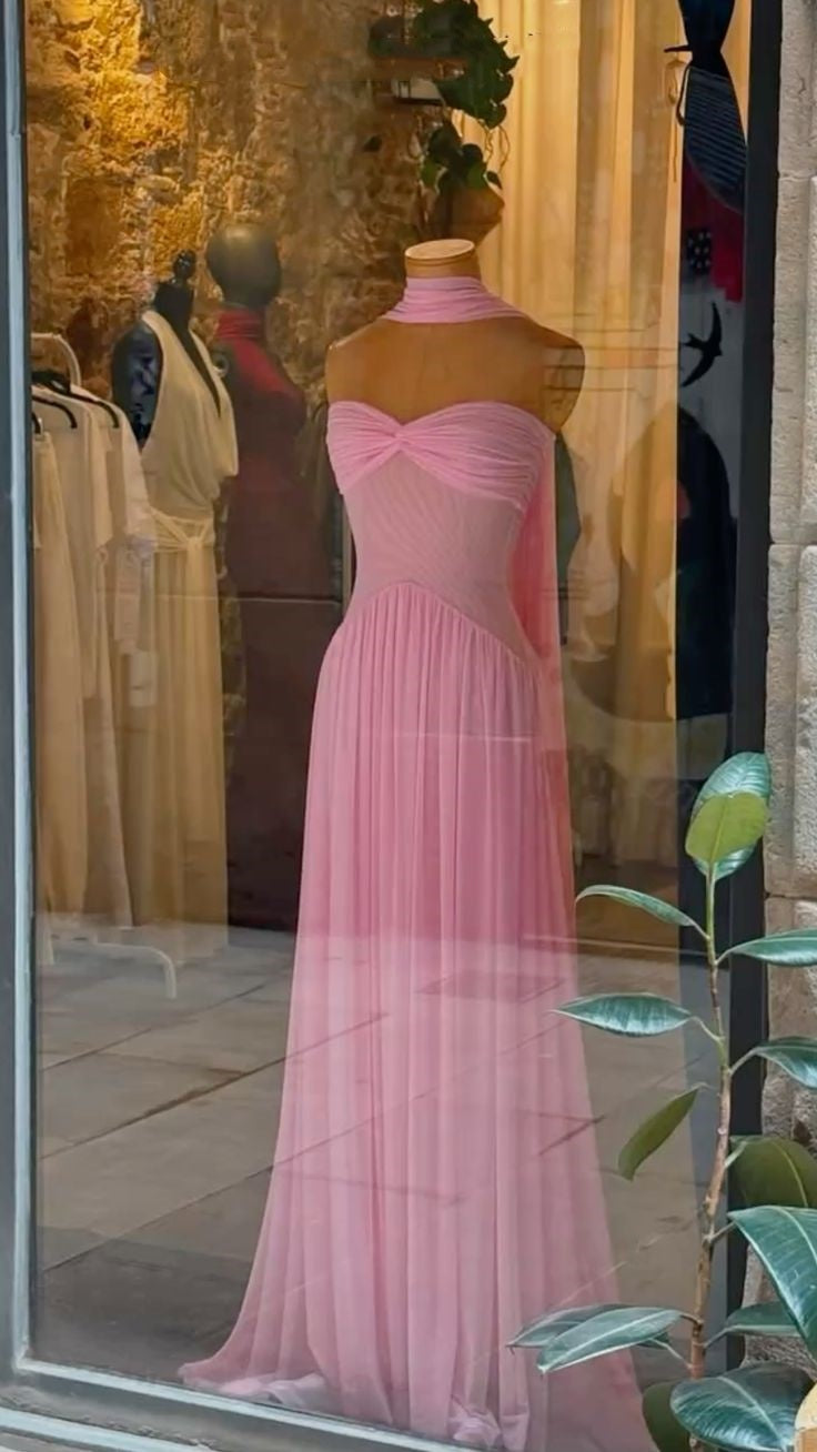 Elegant A-Line Sweetheart Pink Chiffon Prom Dress Long Prom Dresses Summer 20Th Birthday Outfits 18Th Birthday Dress