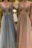 Elegant A Line tulle lace long prom Dresses tulle Prom Dresses