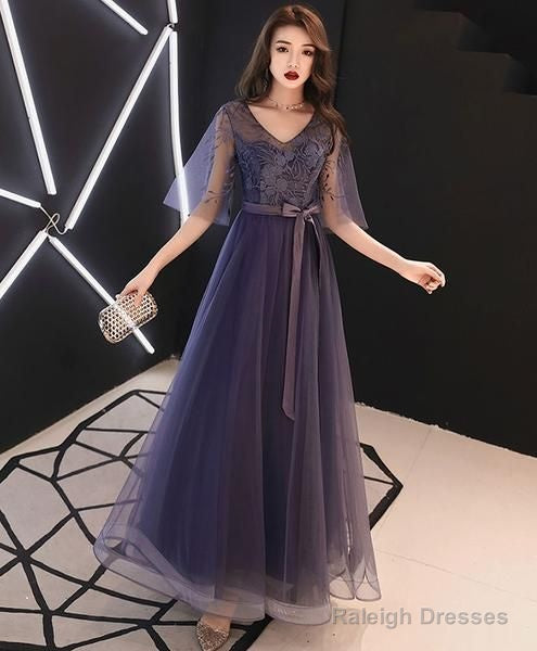 Elegant A-Line Tulle Lace Prom Dress Purple Tulle Formal Dress Main image