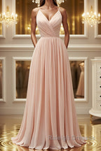 Elegant A Line V Neck Pink Long Prom Dresses Pink Prom Graduation Prom Dresses