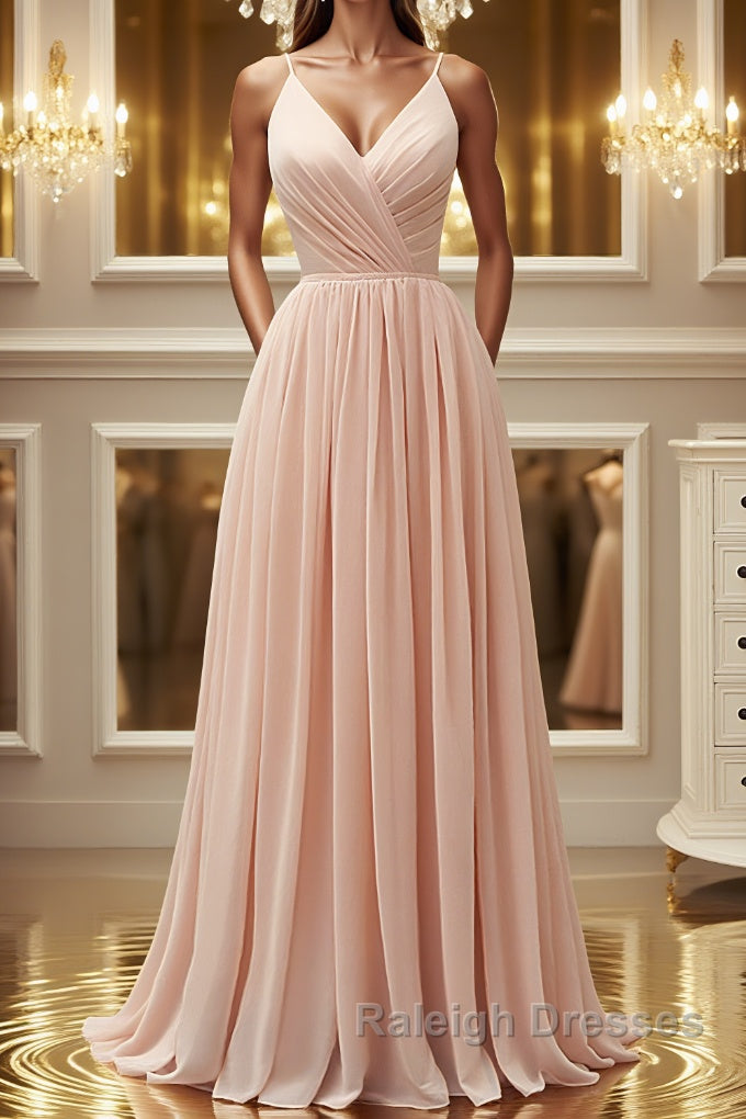 Elegant A Line V Neck Pink Long Prom Dresses Pink Prom Graduation Prom Dresses