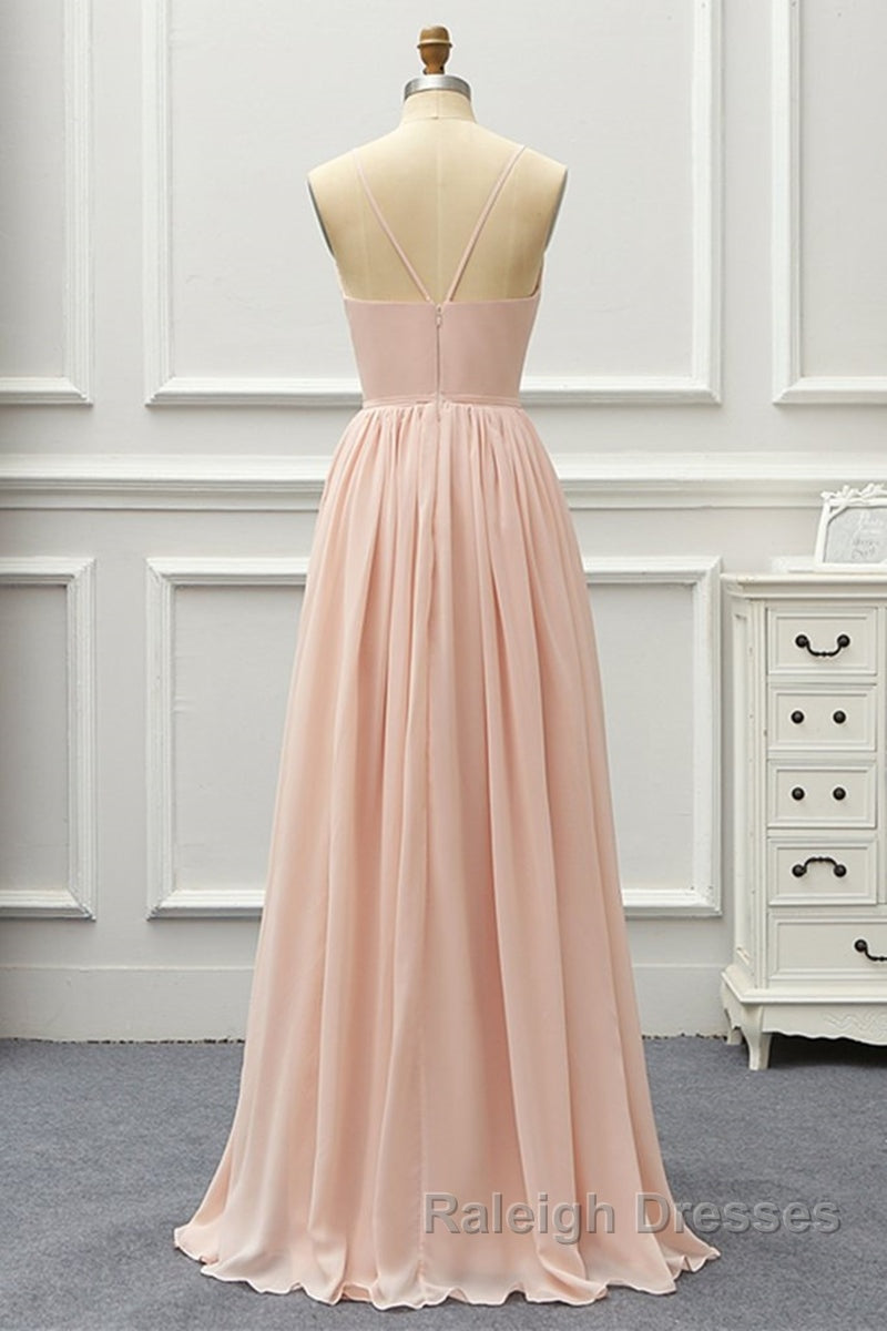 Elegant A Line V Neck Pink Long Prom Dress, Pink Formal Graduation Evening Dress Secondary image