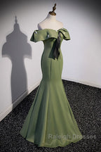 Elegant And Noble Clover Green Off The Shoulder Sleeveless Fishtail Evening Dress With Clover Green Off The Back Strap And Ground Length Prom Dress