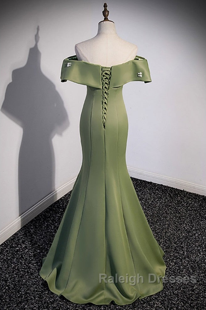 Elegant And Noble Clover Green Off The Shoulder Sleeveless Fishtail Evening Dress With Clover Green Off The Back Strap And Ground Length Prom Dress