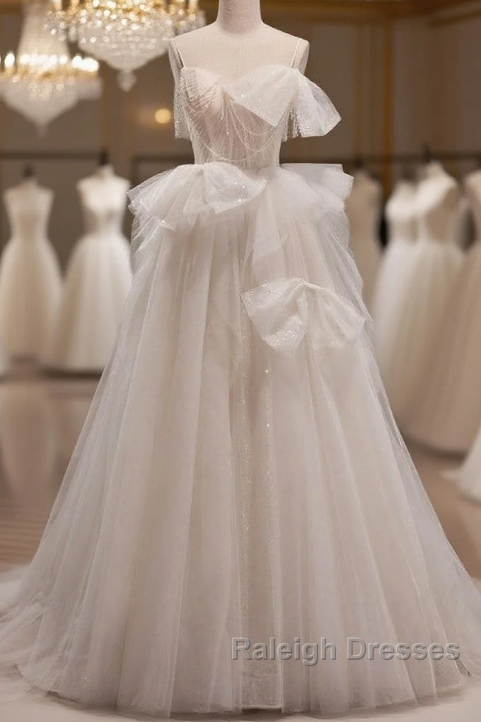 Elegant And Noble Ivory Sleeveless Off Shoulder Beaded Bow Evening Dress Ivory Thin Shoulder Strap Off Back Strap Prom Dress Main image