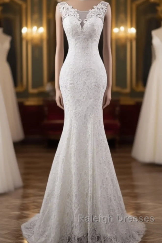 Elegant And Noble Lace Sleeveless Speaker/Mermaid And Floor Length Wedding Dresses Main image