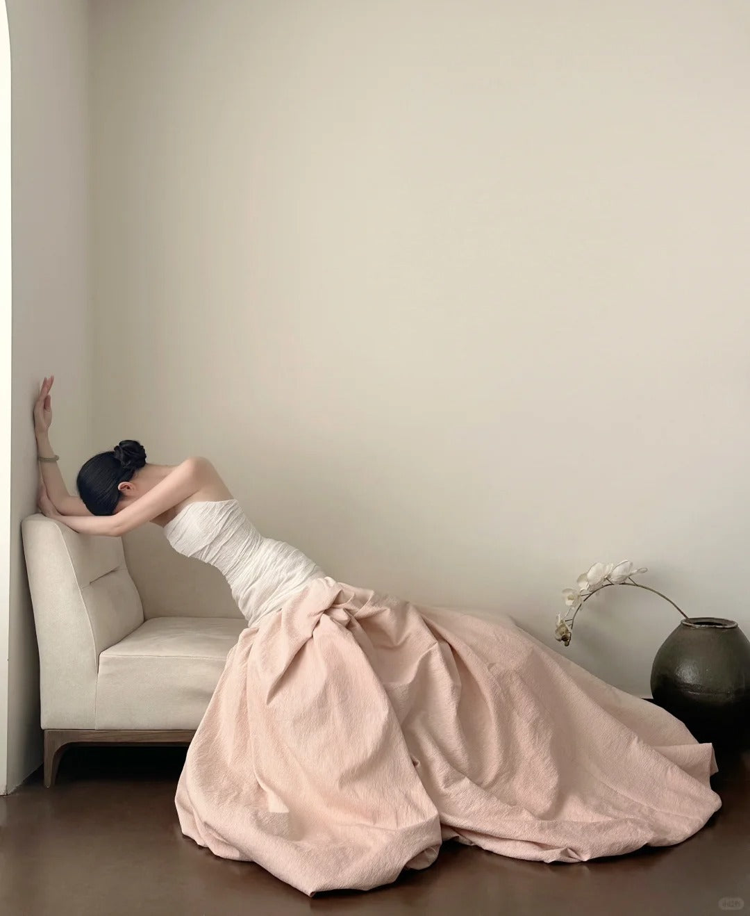 Elegant And Retro Pink And White Irregular Tulle Long Formal Prom Dress Wedding DressP4026 Secondary image