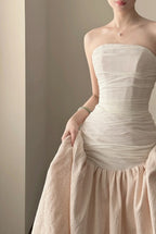 Elegant And Retro Pink And White Irregular Tulle Long Formal Prom Dress Wedding DressP4026