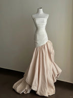 Elegant And Retro Pink And White Irregular Tulle Long Formal Prom Dress Wedding DressP4026