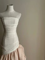 Elegant And Retro Pink And White Irregular Tulle Long Formal Prom Dress Wedding DressP4026