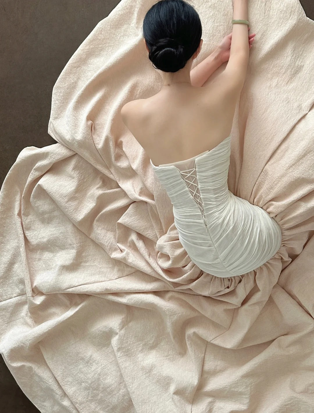 Elegant And Retro Pink And White Irregular Tulle Long Formal Prom Dress Wedding DressP4026 Main image