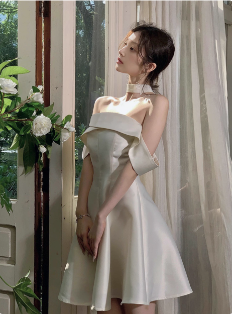 Elegant And Simple Satin One Shoulder A-Line Birthday Dress Homecoming Dress