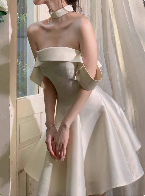 Elegant And Simple Satin One Shoulder A-Line Birthday Dress Homecoming Dress