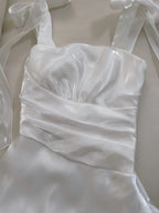 Elegant And Simple White Bud Square Neck Suspender Satin Formal Prom Dress Bridesmaid Dress