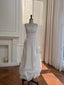 Elegant And Simple White Bud Square Neck Suspender Satin Formal Prom Dress Bridesmaid Dress