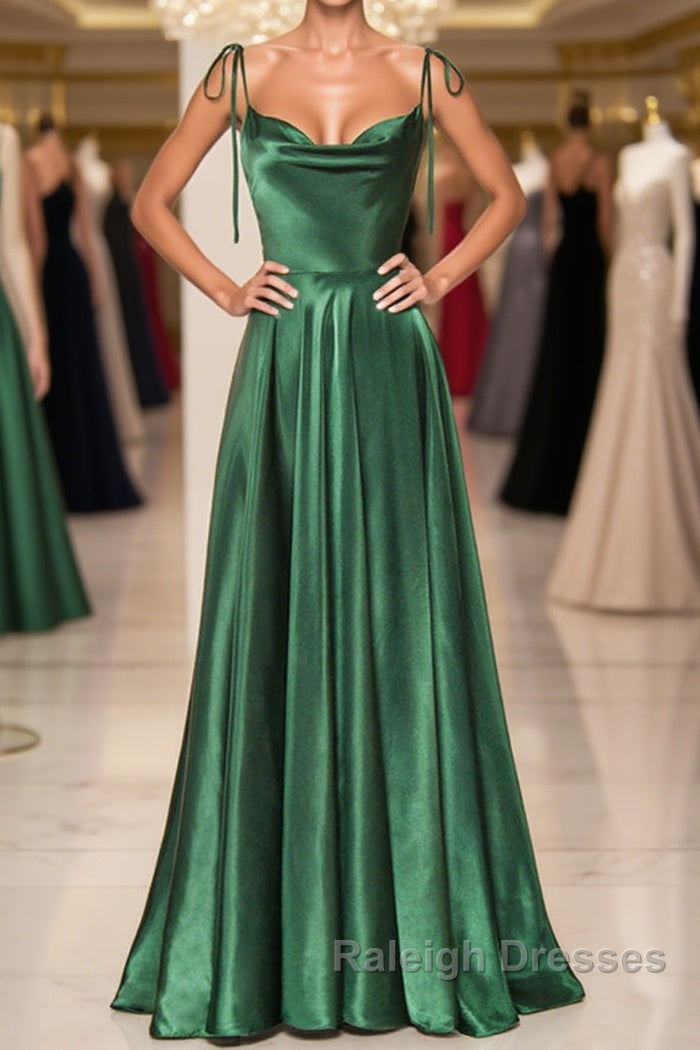 Elegant Backless Green Satin Long Prom Dresses, Backless Green Formal Graduation Evening Dress