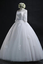 Elegant Ball Gowns Bateau Long Tulle Wedding Dresses With Lace